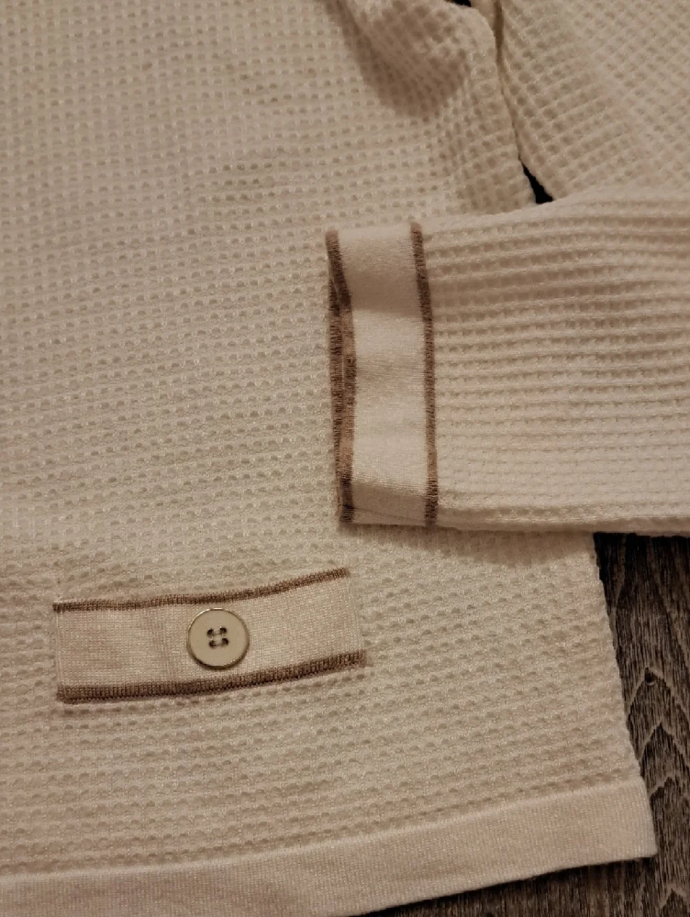 Cyrus Cream Cardigan with Tan Trim - Picture 4 of 5